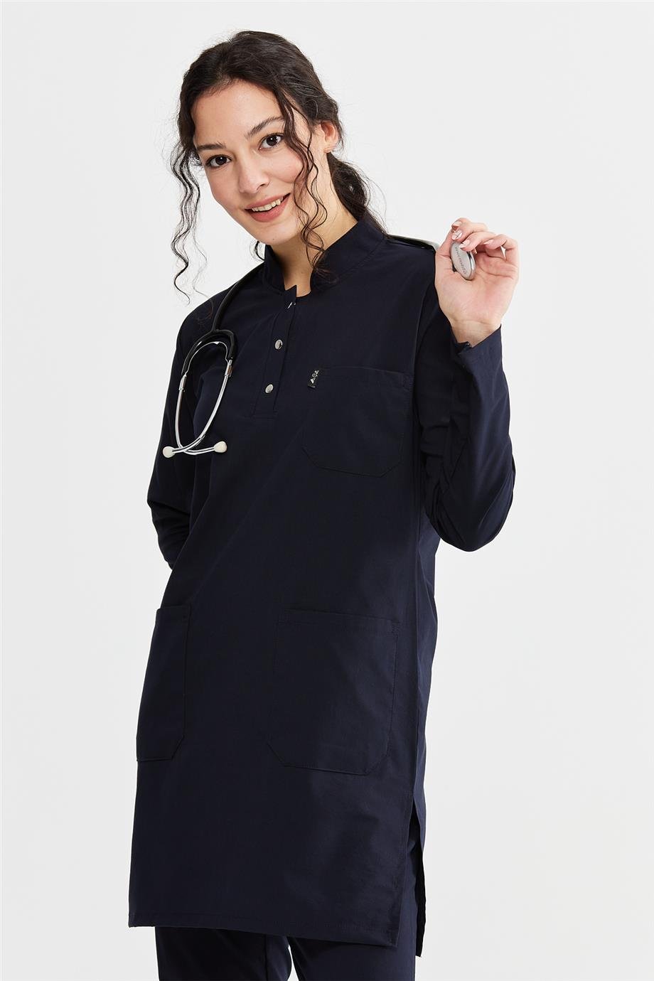 UltraLycra Modest - Likralı Doktor Hemşire Tesettür Tek Üst Forma, Lacivert