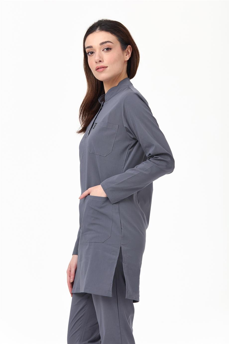 UltraLycra Modest - Likralı Doktor Hemşire Tesettür Tek Üst Forma, Asfalt