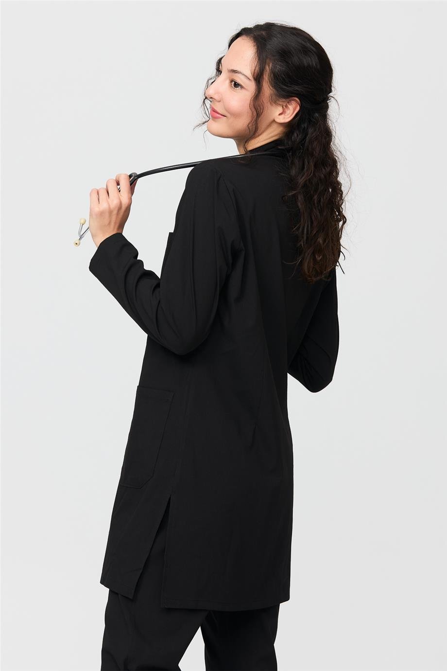 UltraLycra Modest - Likralı Doktor Hemşire Tesettür Tek Üst Forma, Siyah