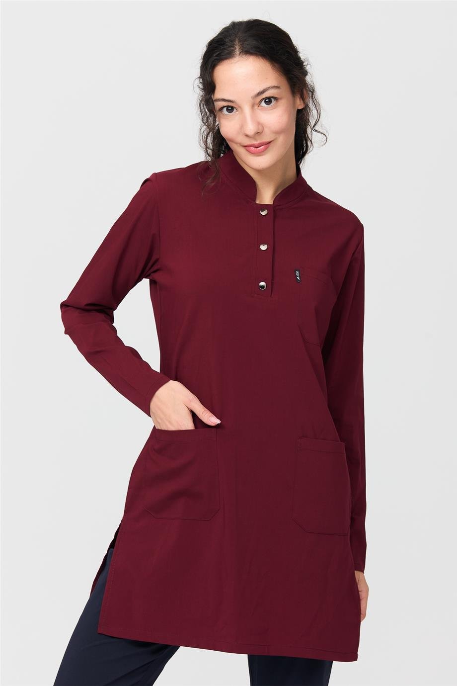 UltraLycra Modest - Likralı Doktor Hemşire Tesettür Tek Üst Forma, Bordo
