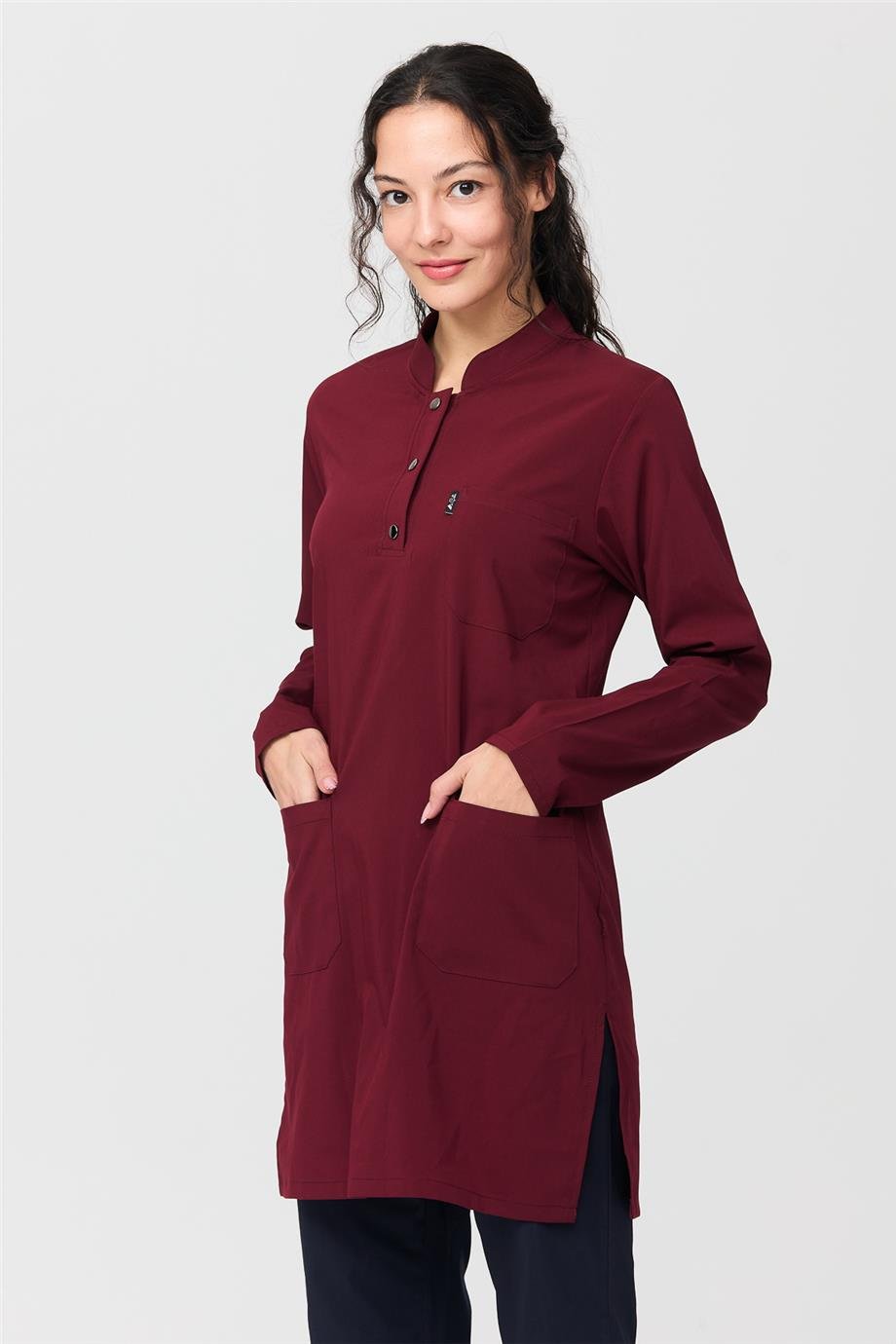 UltraLycra Modest - Likralı Doktor Hemşire Tesettür Tek Üst Forma, Bordo