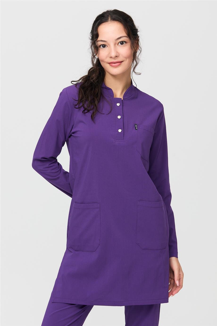 UltraLycra Modest - Likralı Doktor Hemşire Tesettür Tek Üst Forma, Mor