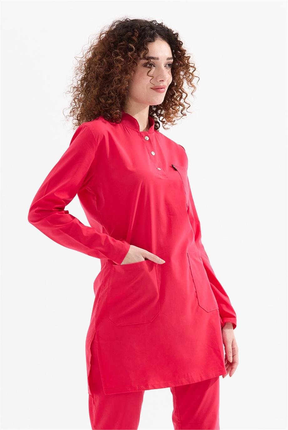 UltraLycra Modest - Likralı Doktor Hemşire Tesettür Tek Üst Forma, Nar Çiçeği