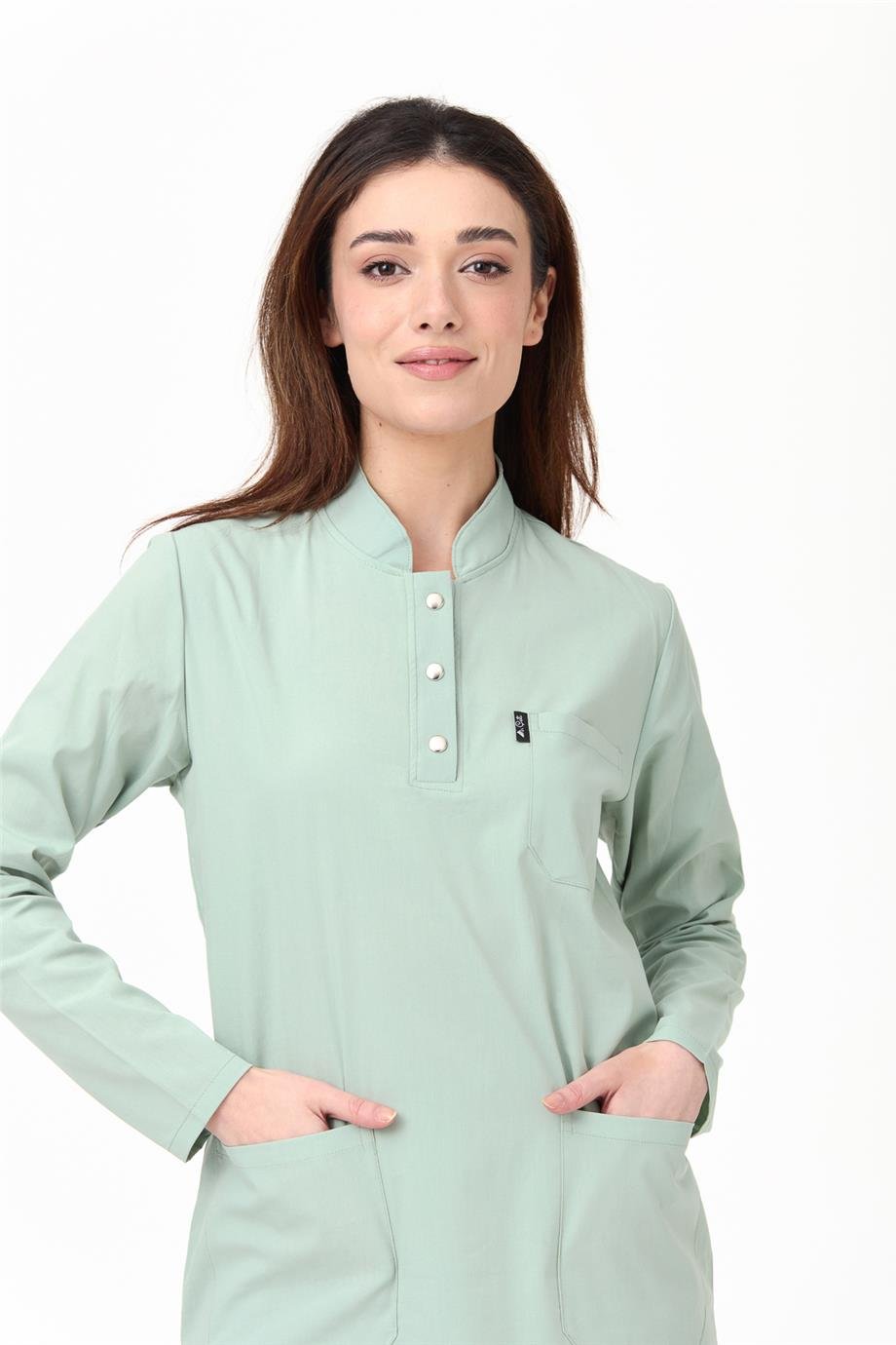 UltraLycra Modest - Likralı Doktor Hemşire Tesettür Tek Üst Forma, Su Yeşili