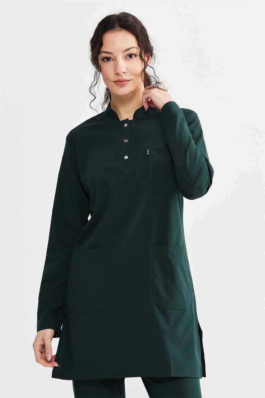 UltraLycra Modest - Likralı Doktor Hemşire Tesettür Tek Üst Forma, Koyu Yeşil