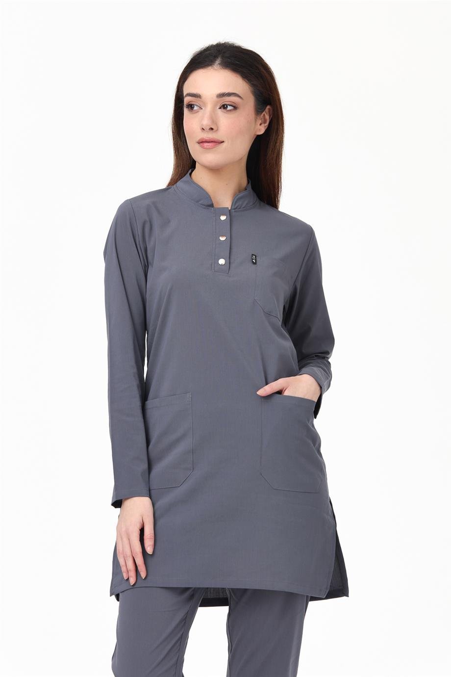 UltraLycra Modest - Likralı Doktor Hemşire Tesettür Tek Üst Forma, Asfalt