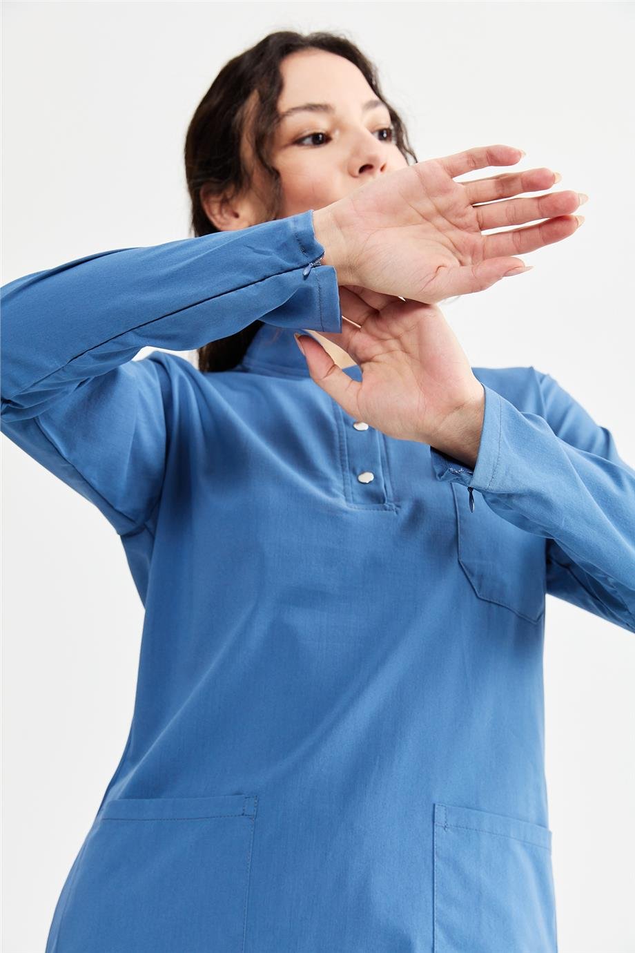 UltraLycra Modest - Likralı Doktor Hemşire Tesettür Tek Üst Forma, İndigo