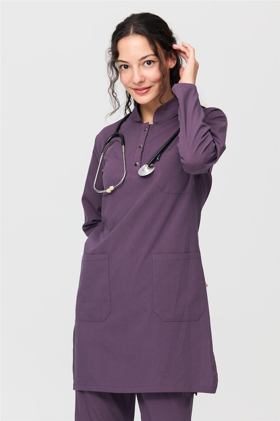 UltraLycra Modest - Likralı Doktor Hemşire Tesettür Tek Üst Forma, Gül Kurusu