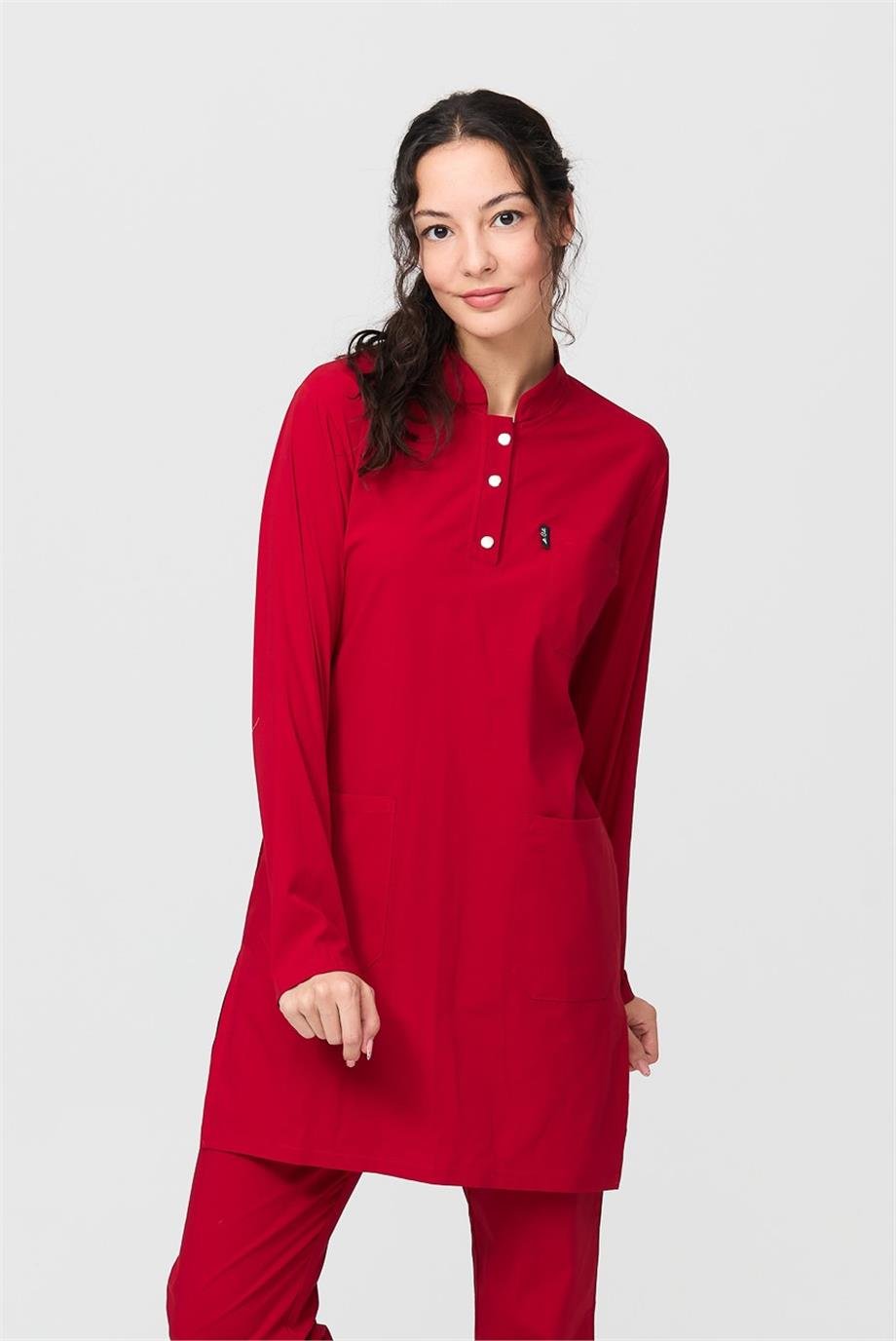UltraLycra Modest - Likralı Doktor Hemşire Tesettür Tek Üst Forma, Kırmızı