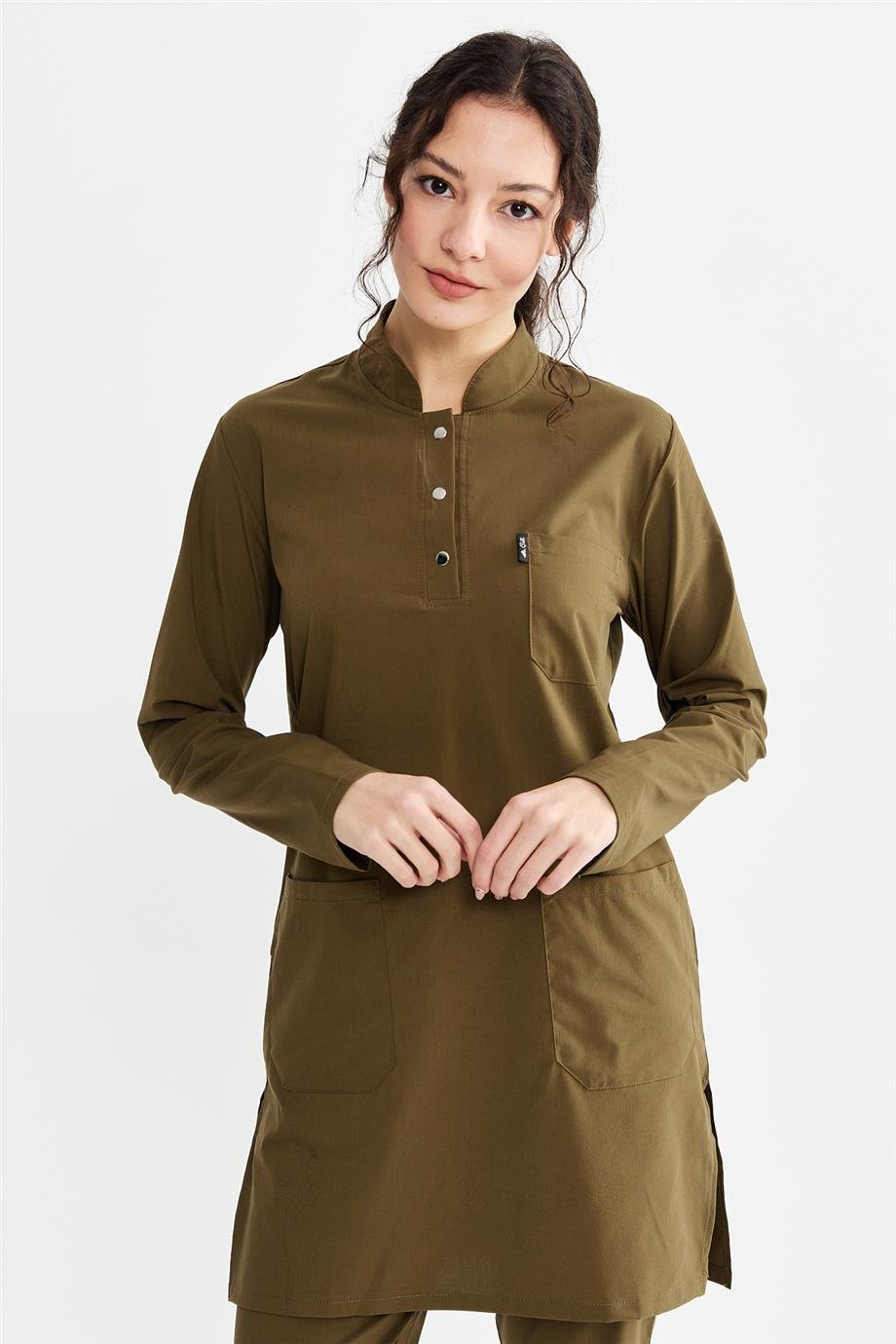 UltraLycra Modest - Likralı Doktor Hemşire Tesettür Tek Üst Forma, Haki