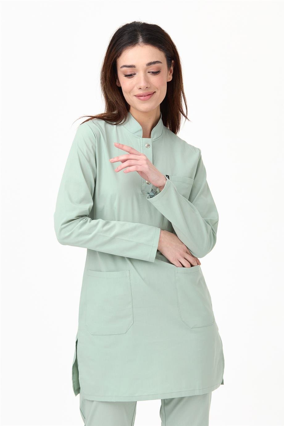 UltraLycra Modest - Likralı Doktor Hemşire Tesettür Tek Üst Forma, Su Yeşili