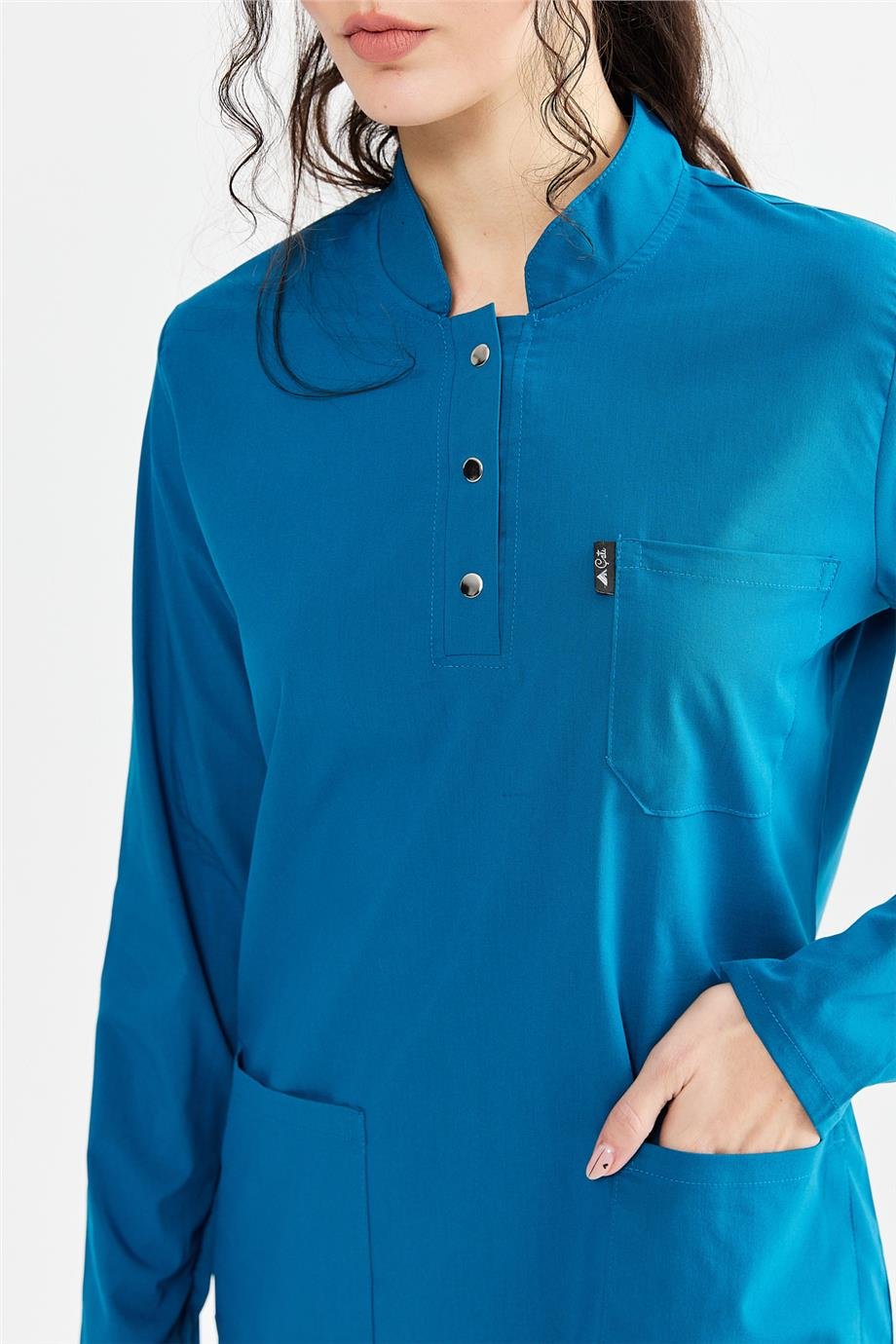 UltraLycra Modest - Likralı Doktor Hemşire Tesettür Tek Üst Forma, Petrol Mavi