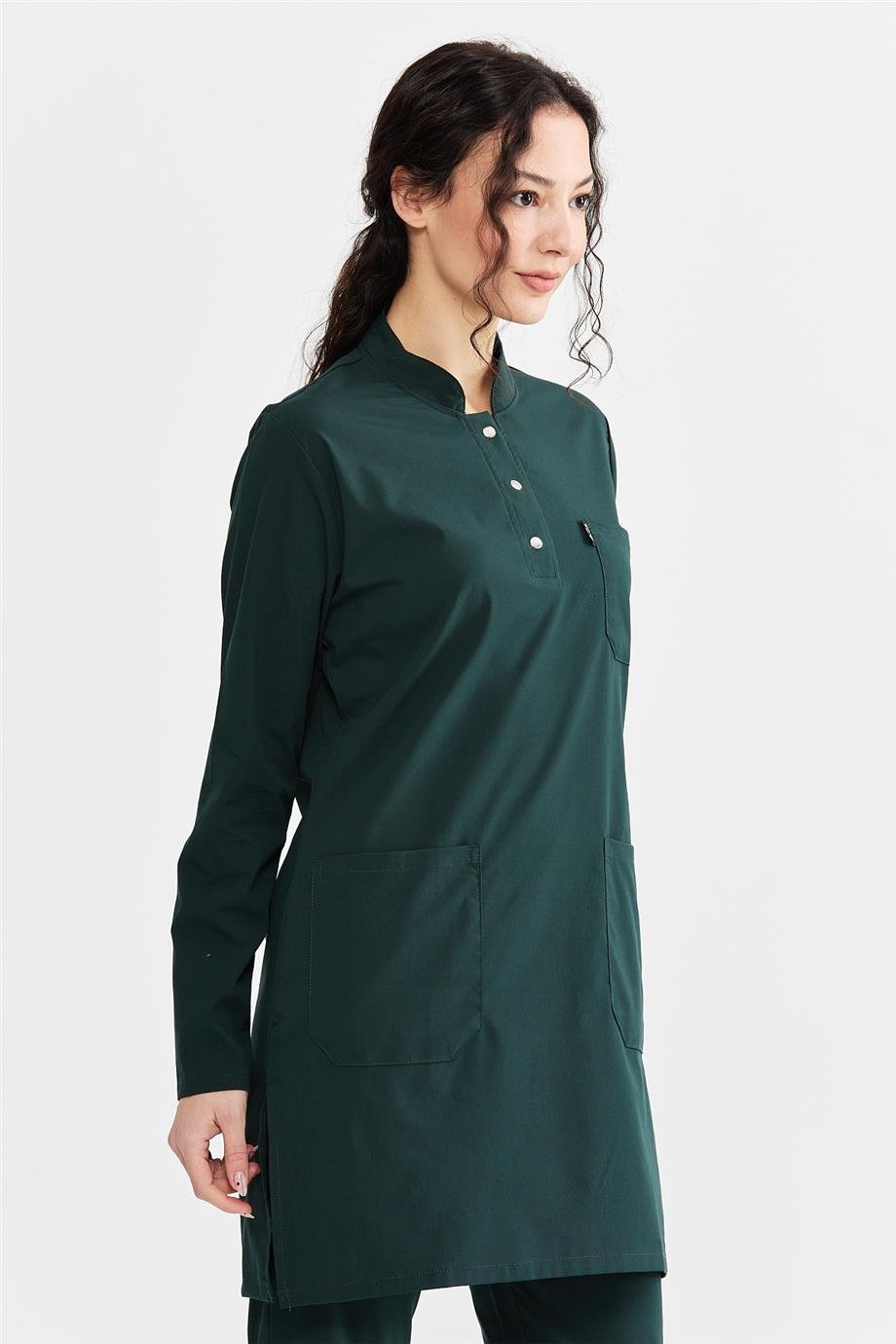 UltraLycra Modest - Likralı Doktor Hemşire Tesettür Tek Üst Forma, Koyu Yeşil