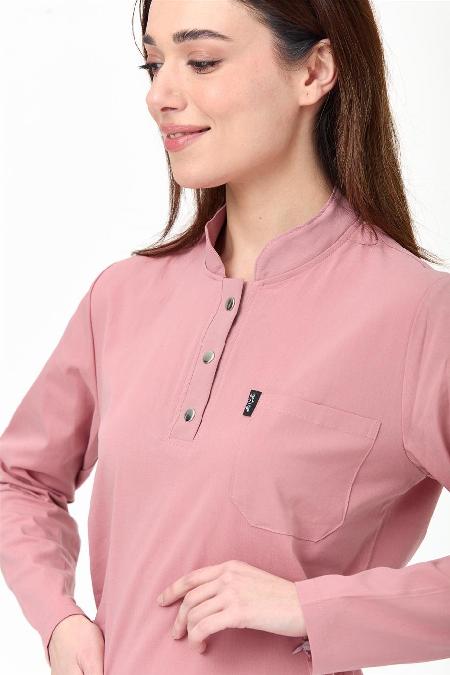 UltraLycra Modest - Likralı Doktor Hemşire Tesettür Tek Üst Forma, Bronz Pembe