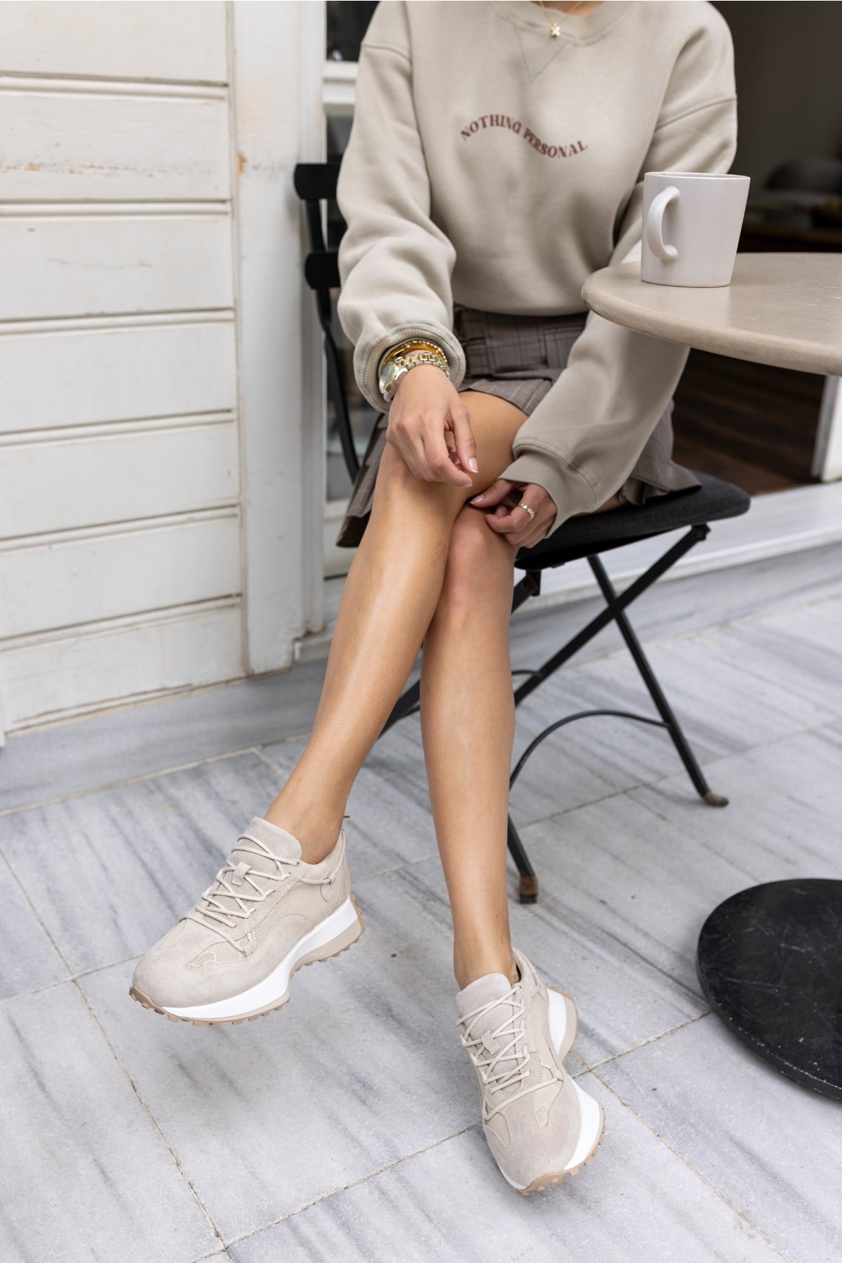 Hailey Kadın Bej Gercek Deri Gercek Suet Sneaker