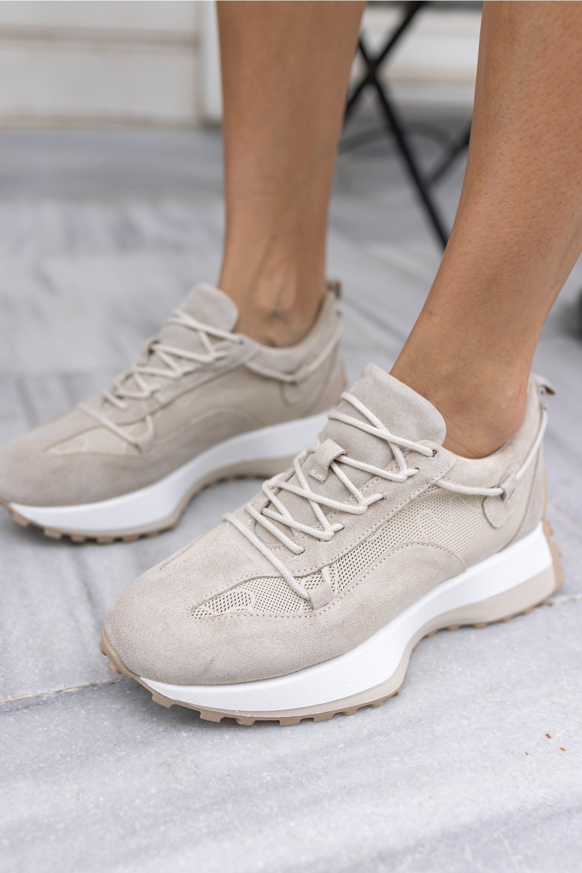 Hailey Kadın Bej Gercek Deri Gercek Suet Sneaker