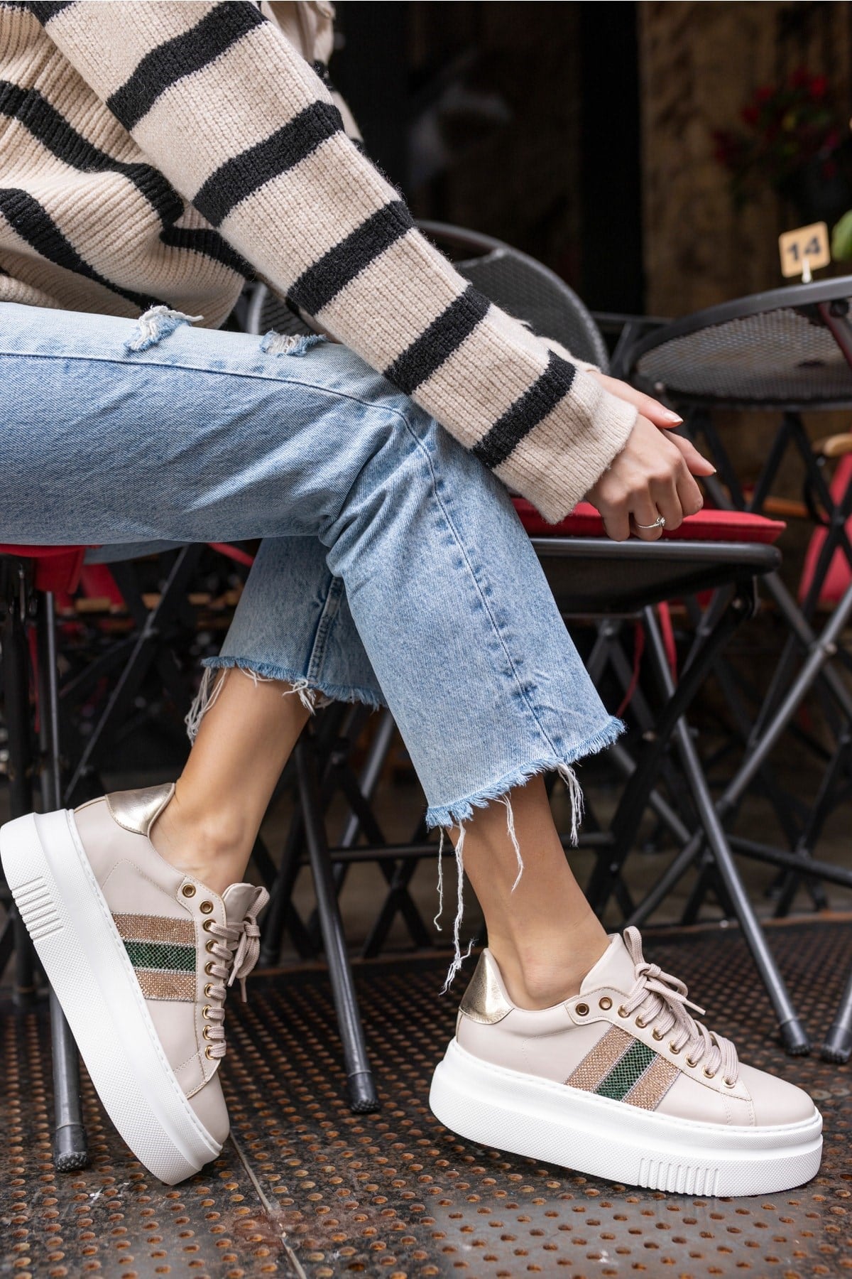 Zanıolo Kadın Bej Taş Detay Sneaker