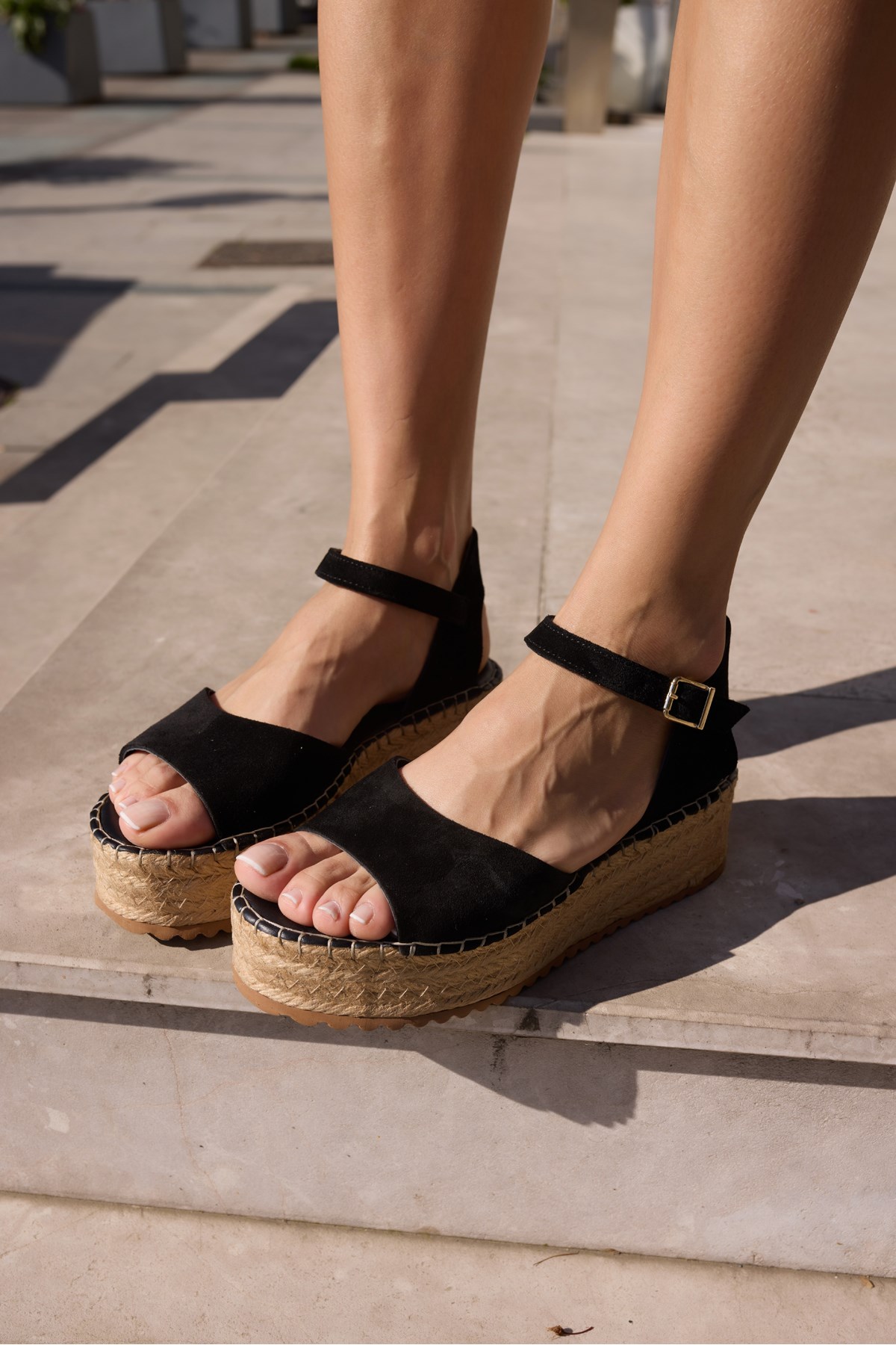 PAREL KADIN SIYAH GERCEK DERI SUET ESPADRIL TABAN SANDALET