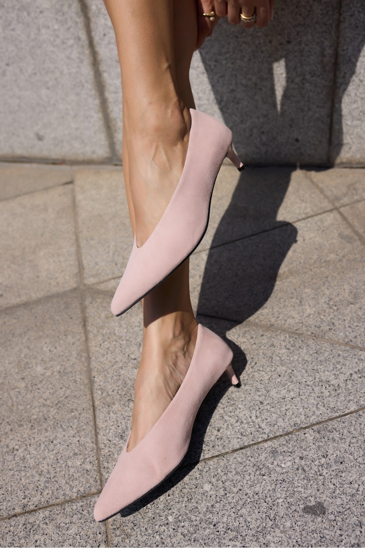 LURCETTA KADIN PUDRA PEMBE GERCEK DERI SUET MINI TOPUKLU STILETTO