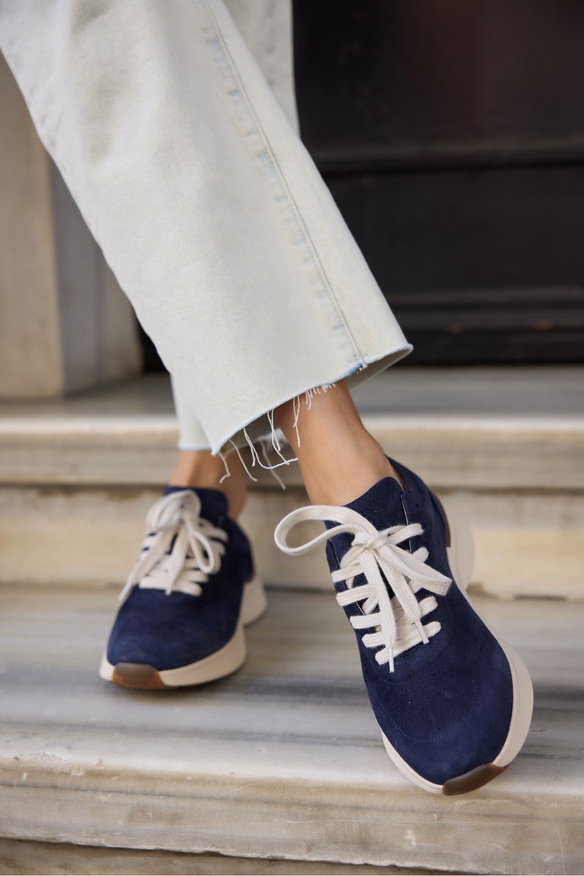 SANTO KADIN LACIVERT GERCEK DERI SUET BAGCIKLI SNEAKER