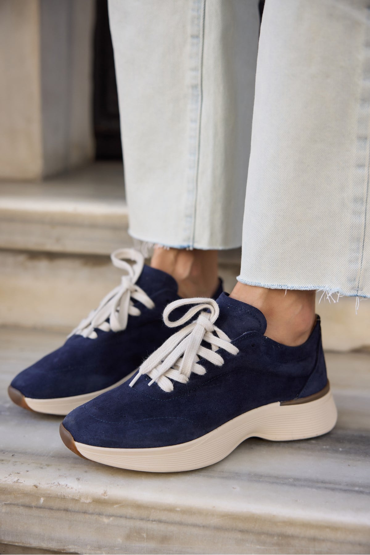 SANTO KADIN LACIVERT GERCEK DERI SUET BAGCIKLI SNEAKER