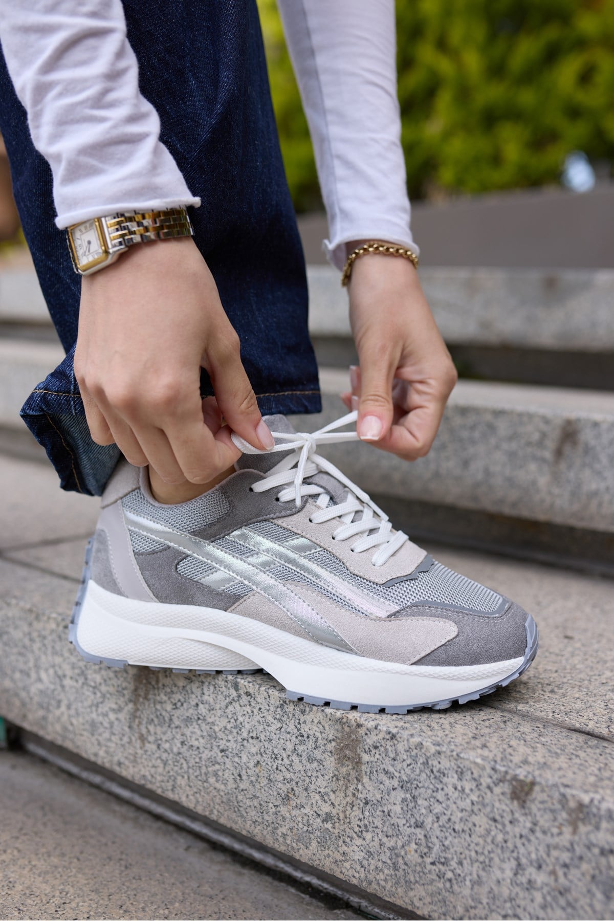 BRALİTO KADİN GRİ BAGCIKLI RAHAT TABAN SNEAKER