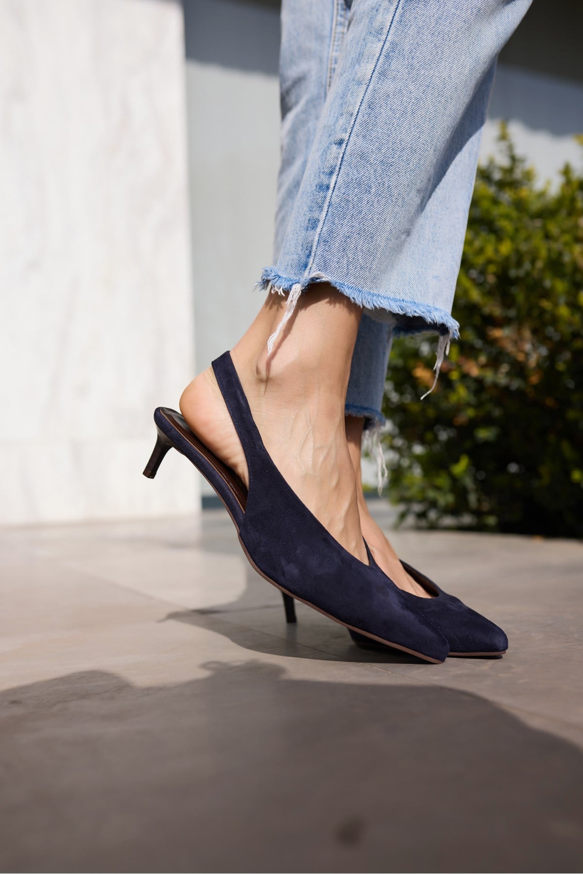 PELSO KADIN LACIVERT GERCEK DERI SUET MINI TOPUKLU SLINGBACK AYAKKABI