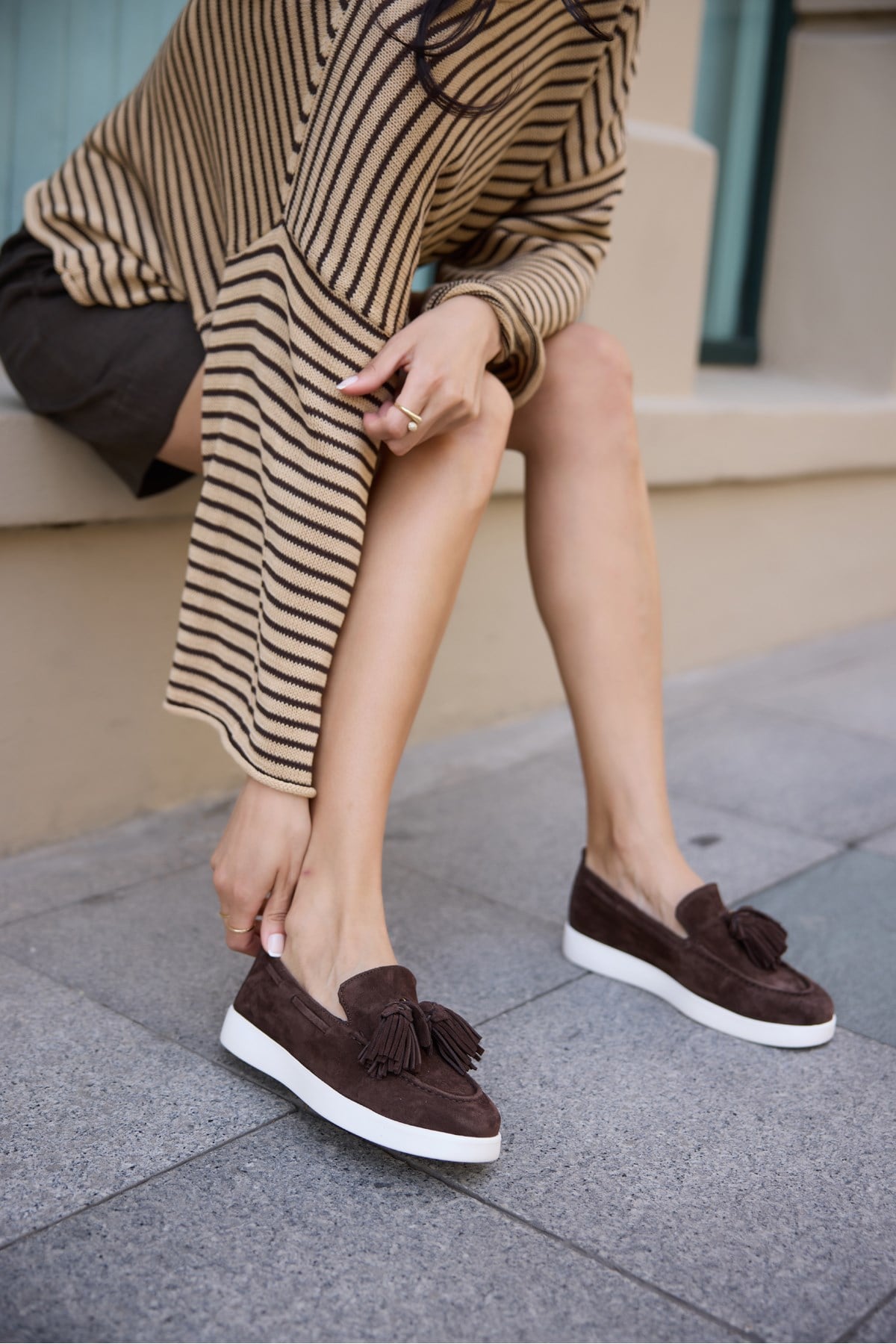 STARY KADIN KAHVE GERCEK DERI SUET PUSKUL DETAY SNEAKER LOAFER