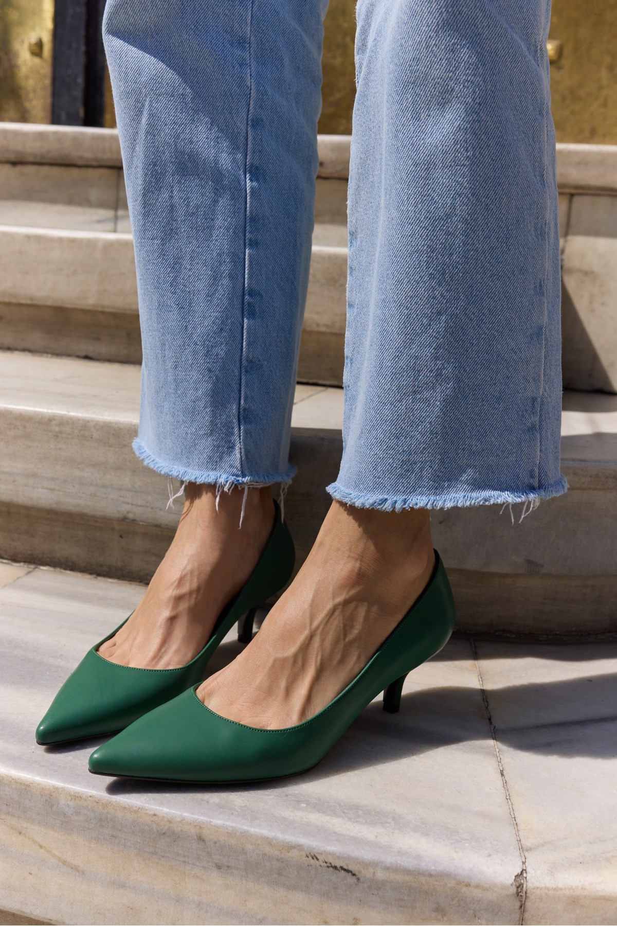 GILCA KADIN YESIL MAT TOPUKLU STILETTO