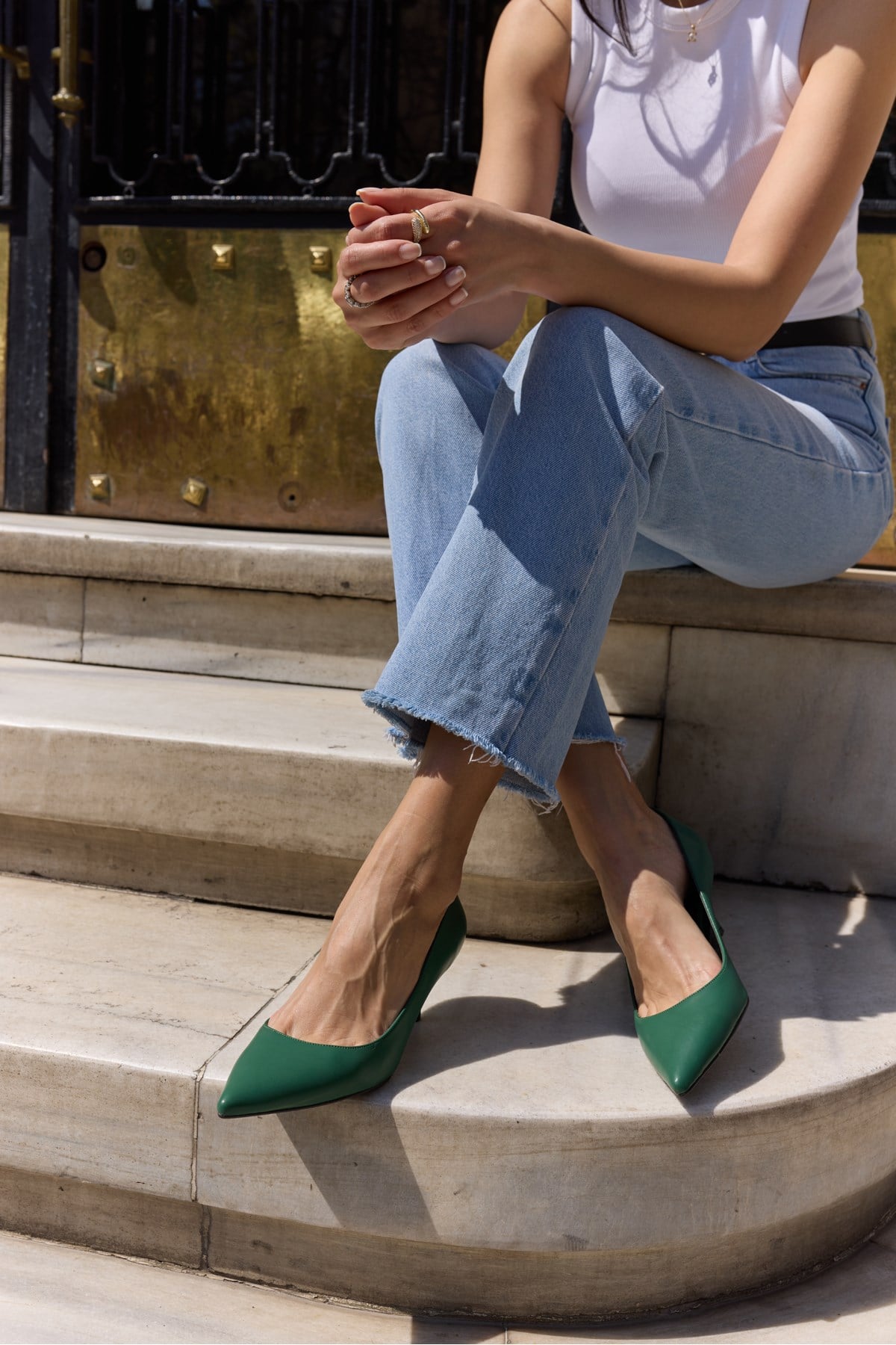 GILCA KADIN YESIL MAT TOPUKLU STILETTO