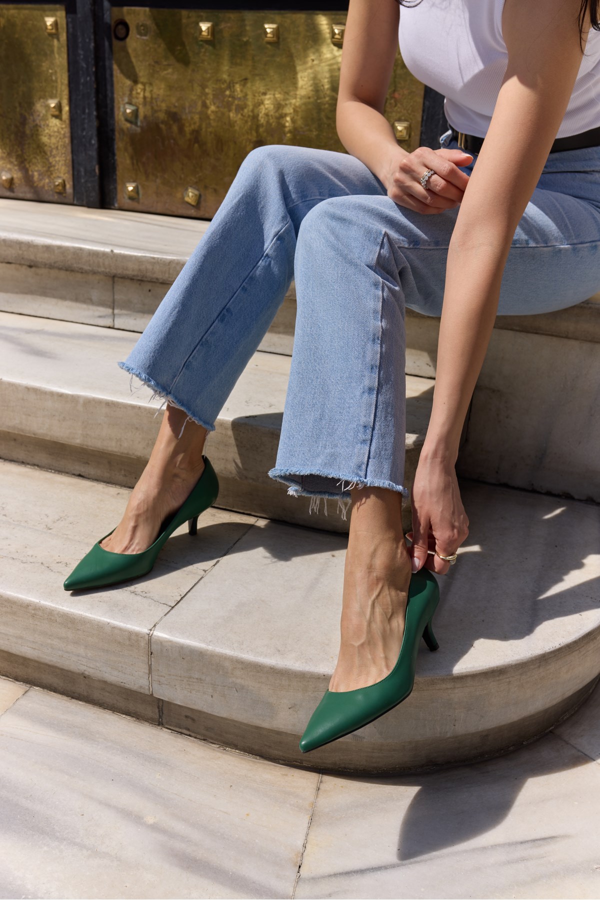 GILCA KADIN YESIL MAT TOPUKLU STILETTO