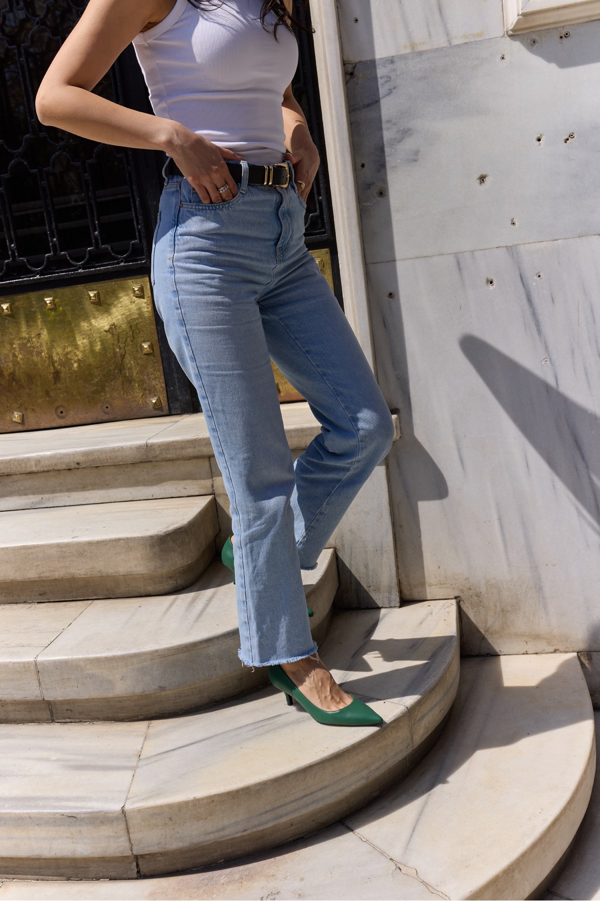 GILCA KADIN YESIL MAT TOPUKLU STILETTO