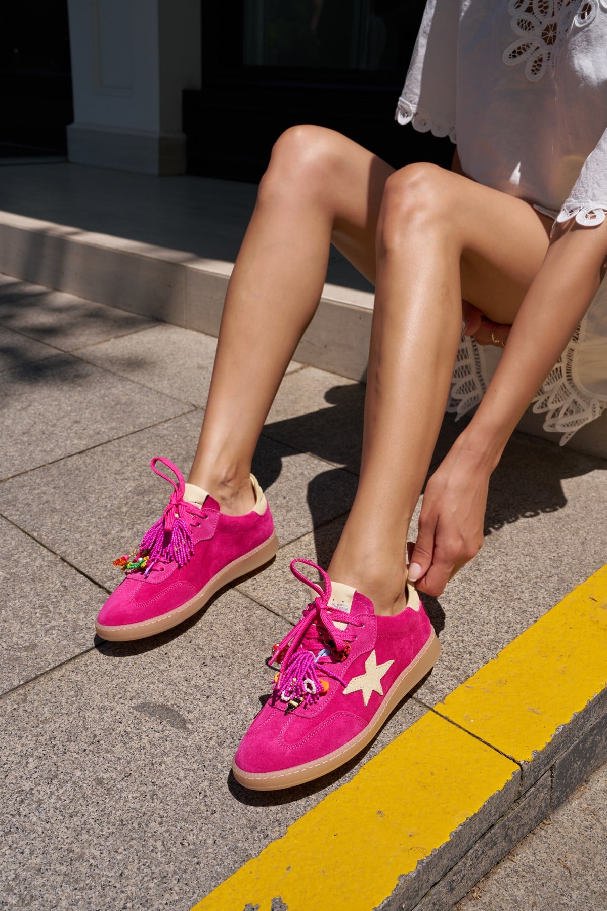 MENO KADIN FUSYA GERCEK DERI SUET CHARM DETAYLI ITALY SNEAKER