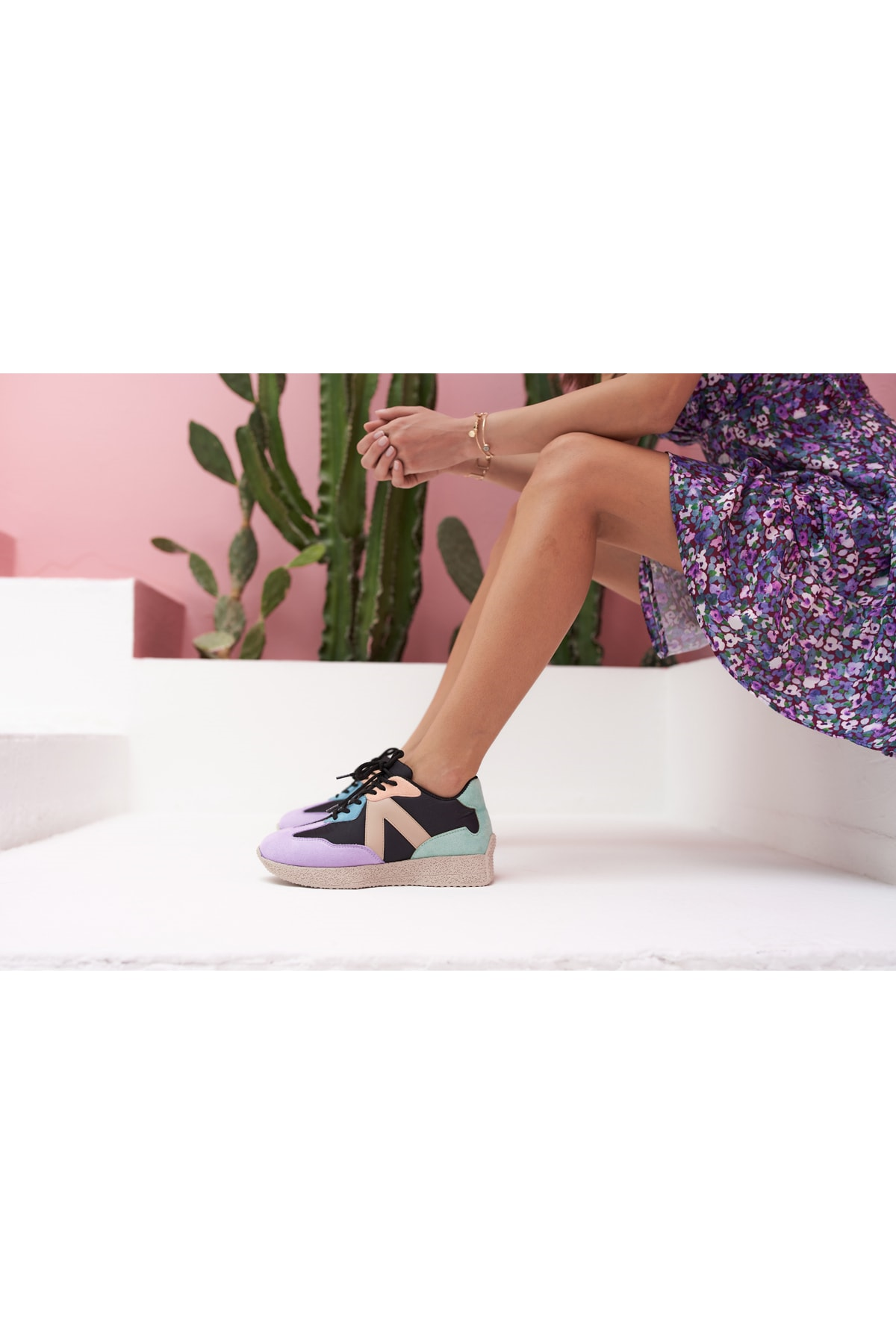 Cindia Kadın Siyah Lila Sneakers Ayakkabi