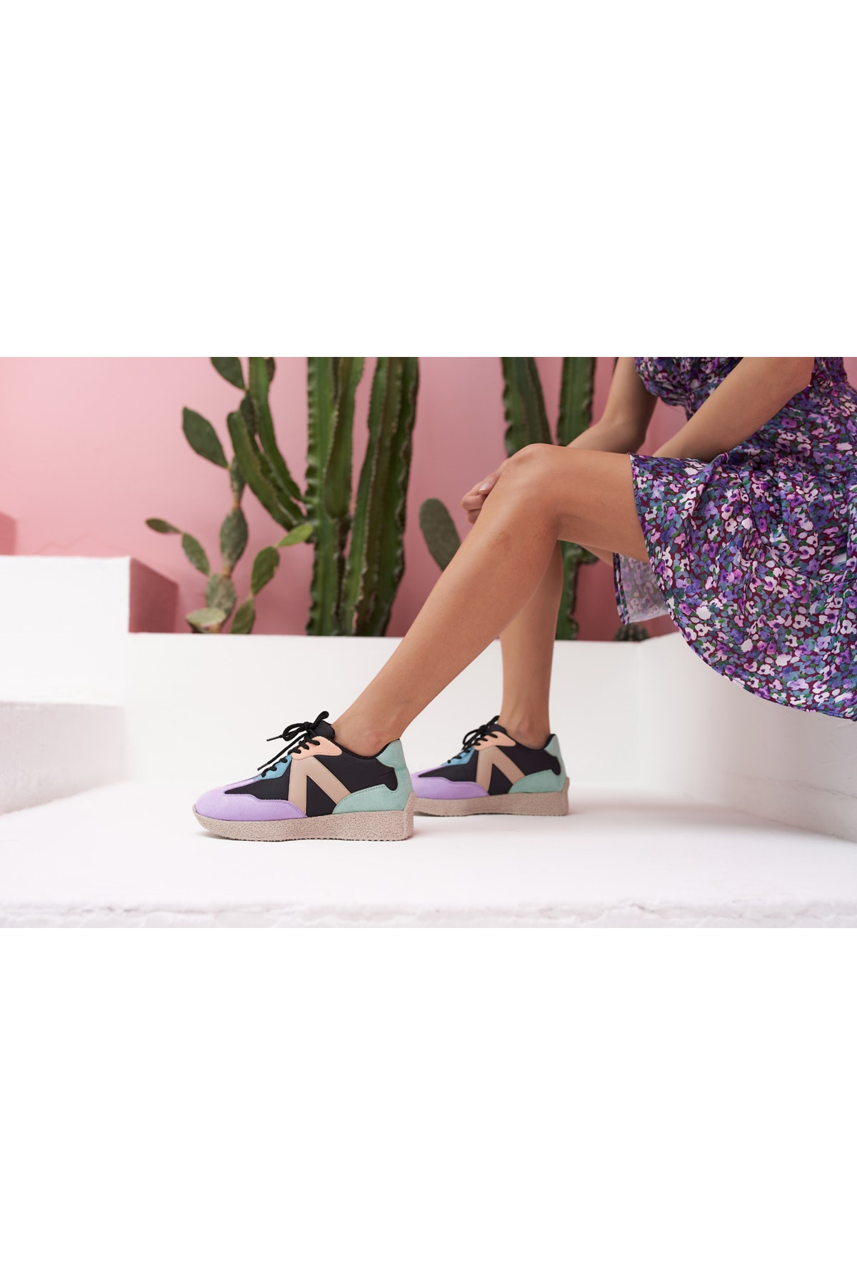 Cindia Kadın Siyah Lila Sneakers Ayakkabi