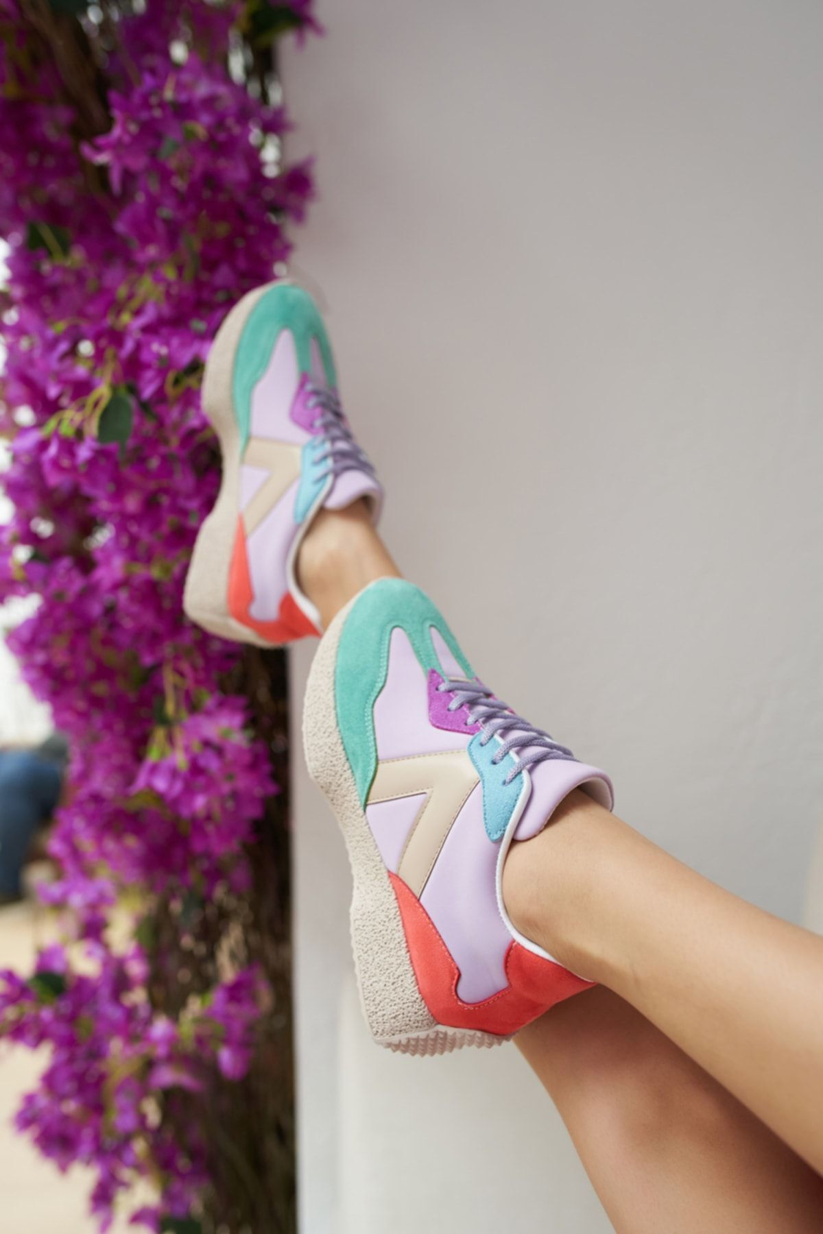 Cindia Kadın Siyah Lila Sneakers Ayakkabi