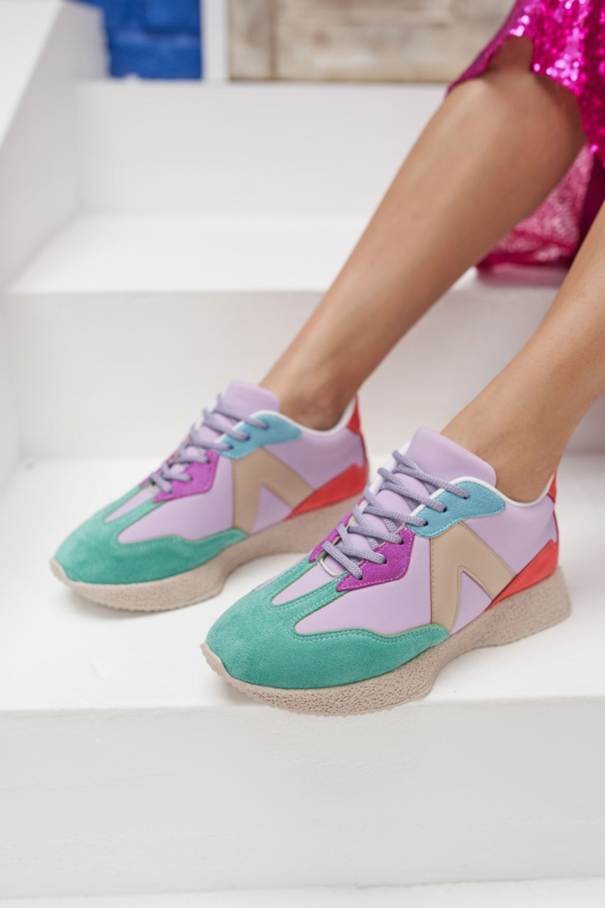 Cindia Kadın Siyah Lila Sneakers Ayakkabi