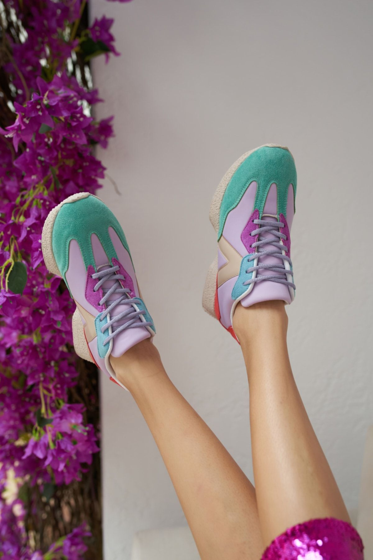 Cindia Kadın Siyah Lila Sneakers Ayakkabi