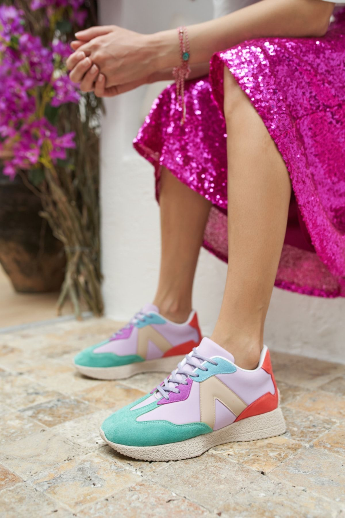 Cindia Kadın Siyah Lila Sneakers Ayakkabi