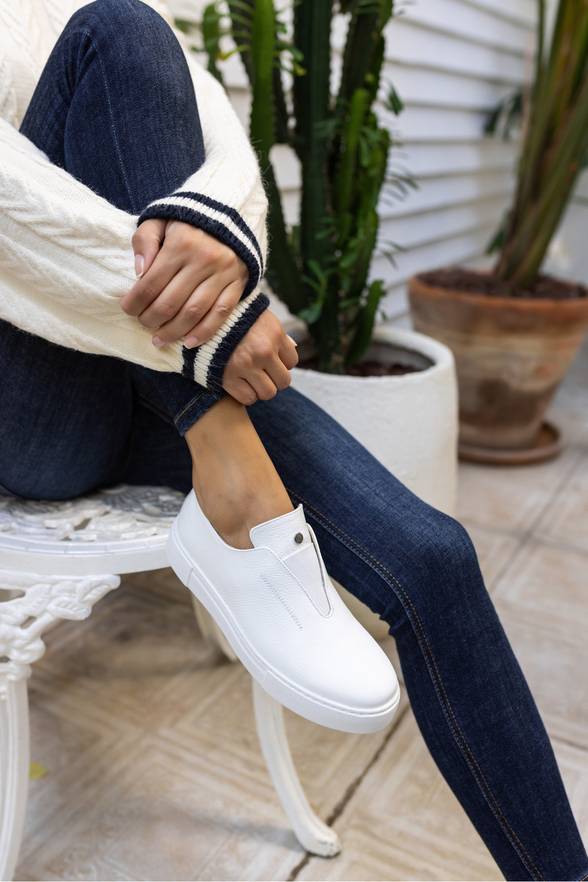 YUSSİ KADİN BEYAZ GERCEK DERİ SNEAKER