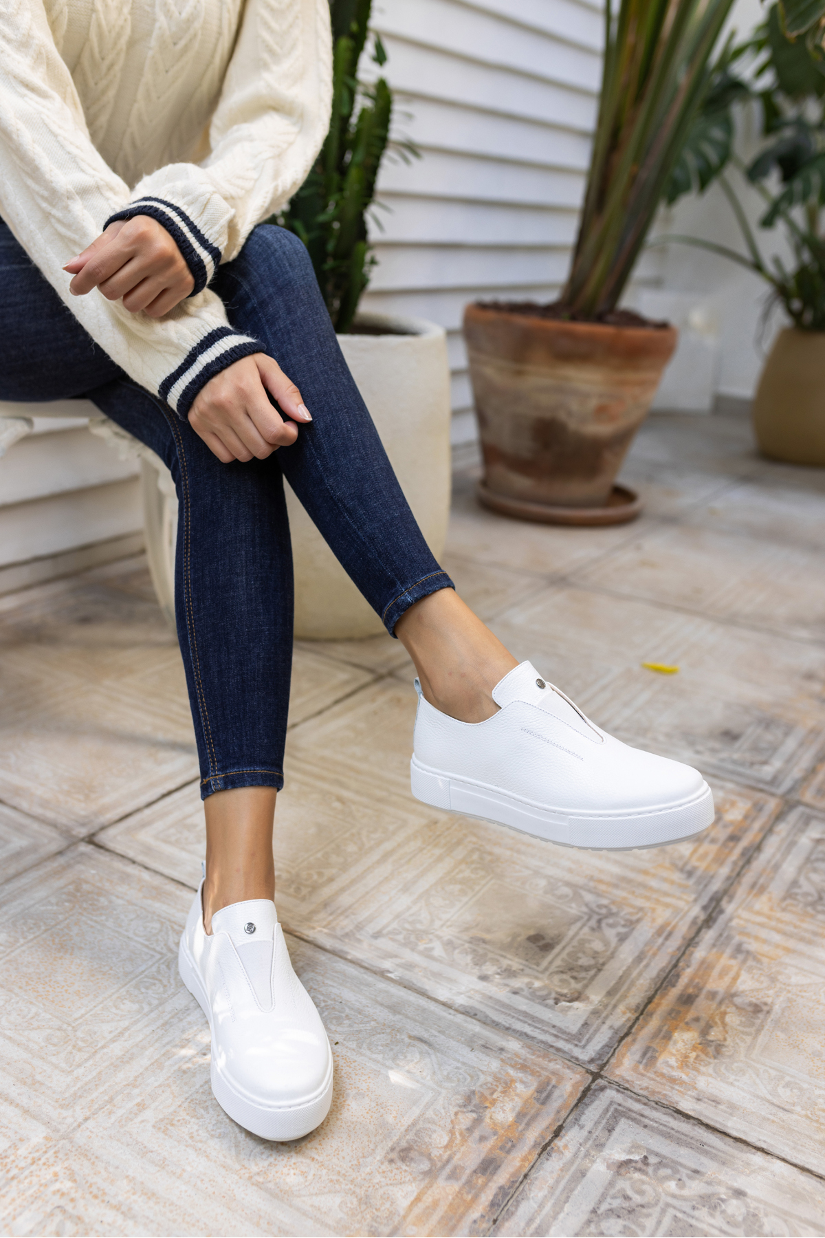 YUSSİ KADİN BEYAZ GERCEK DERİ SNEAKER