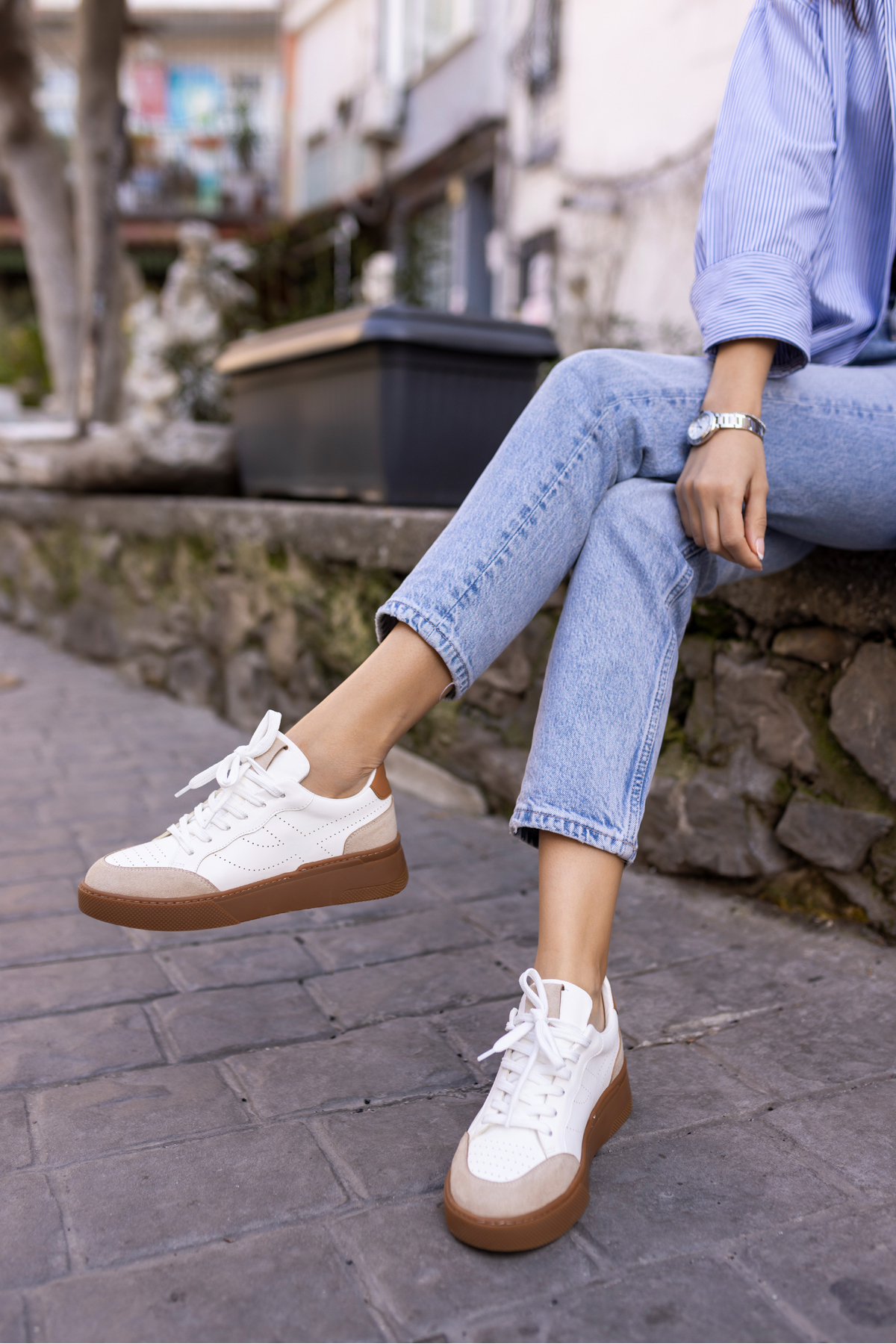 GORDON KADIN BEJ CİLT LEOPAR GARNILI SNEAKER