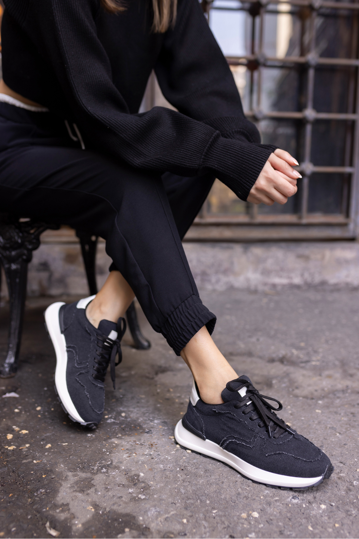 ROBİ KADİN SİYAH KETEN SNEAKER