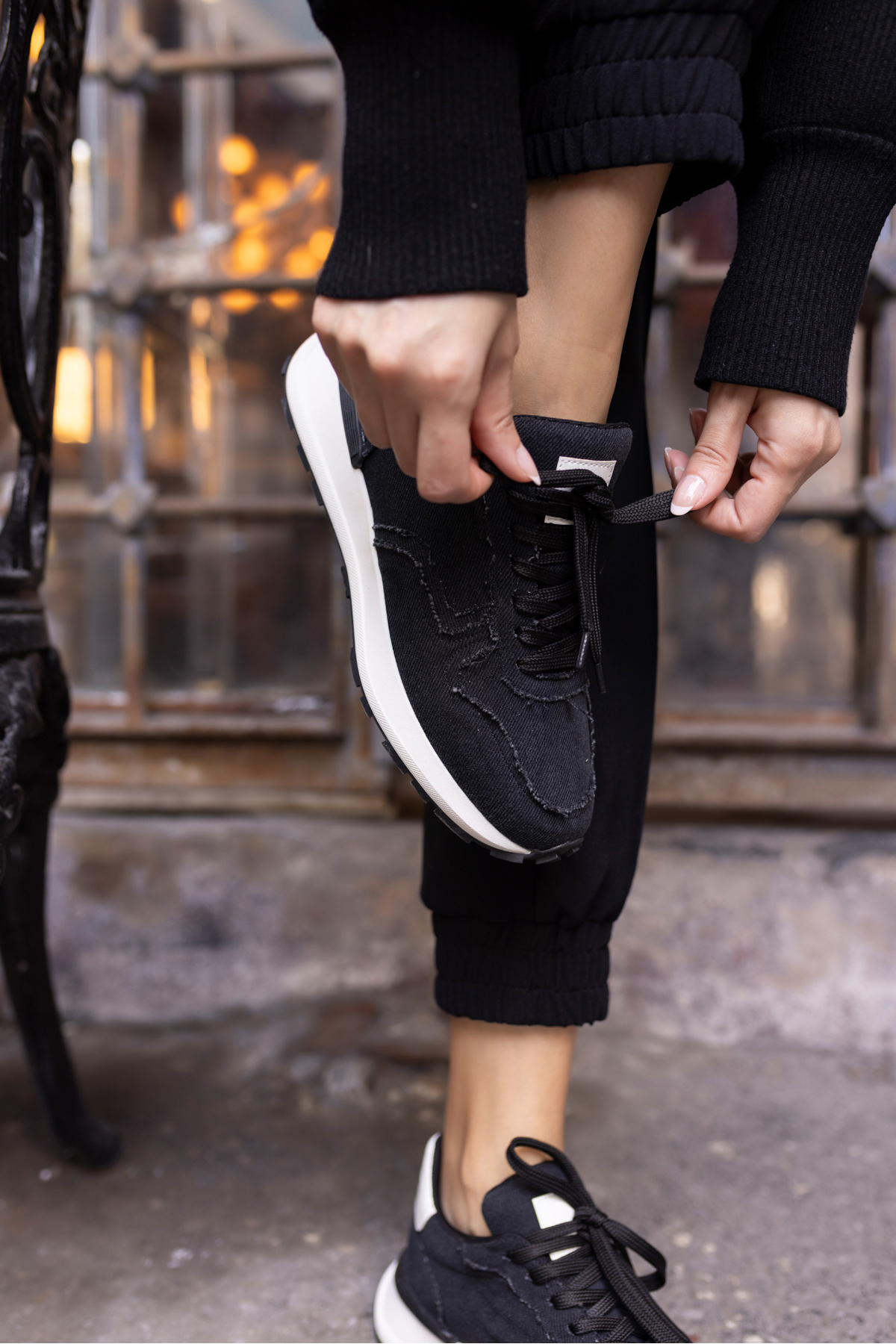 ROBİ KADİN SİYAH KETEN SNEAKER