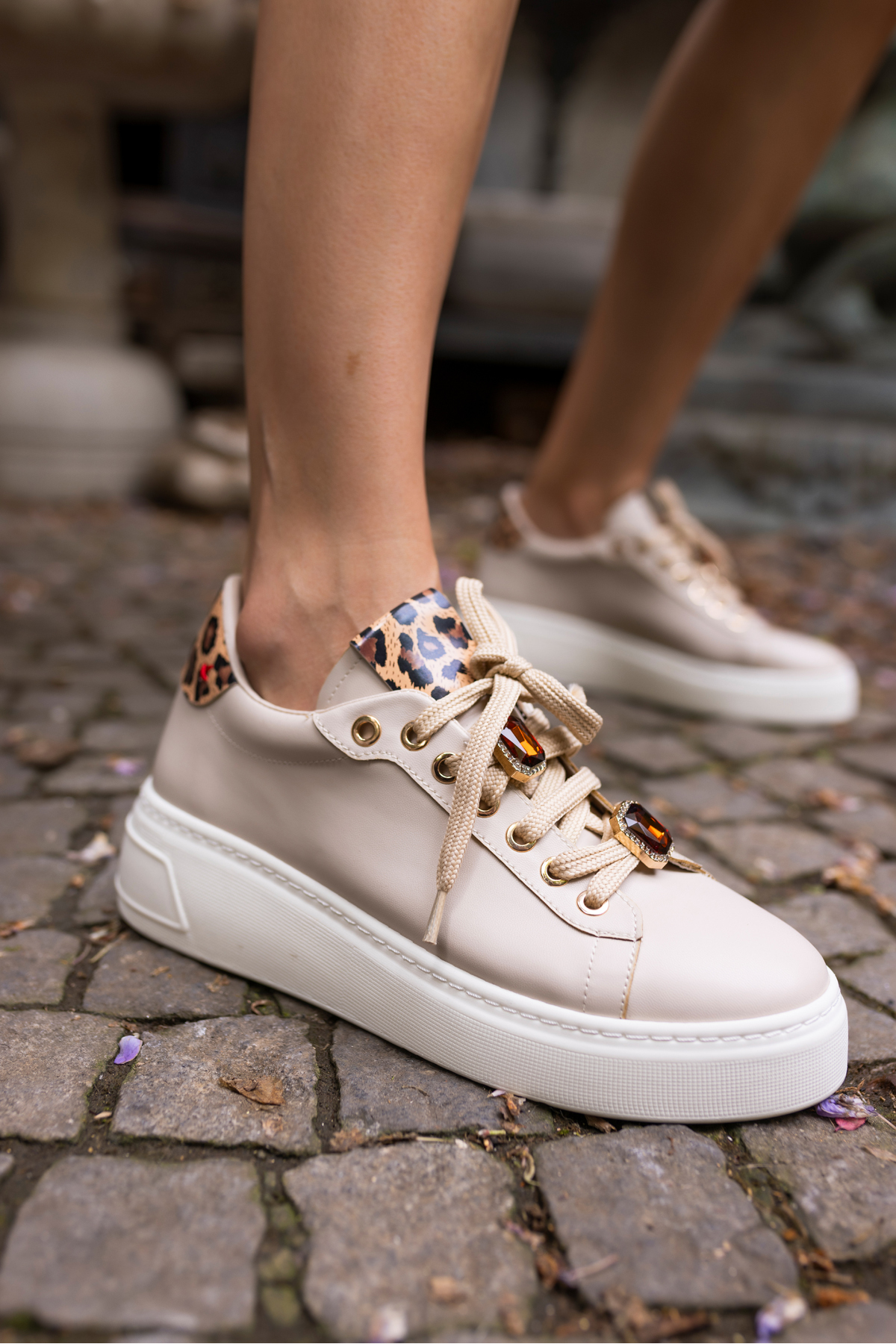 HERBERT KADİN BEJ LEOPAR DETAYLİ BAYKUS BAG DETAY SNEAKER
