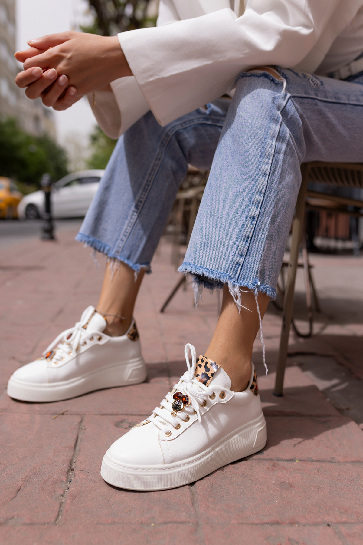 HERBERT KADİN BEJ LEOPAR DETAYLİ BAYKUS BAG DETAY SNEAKER