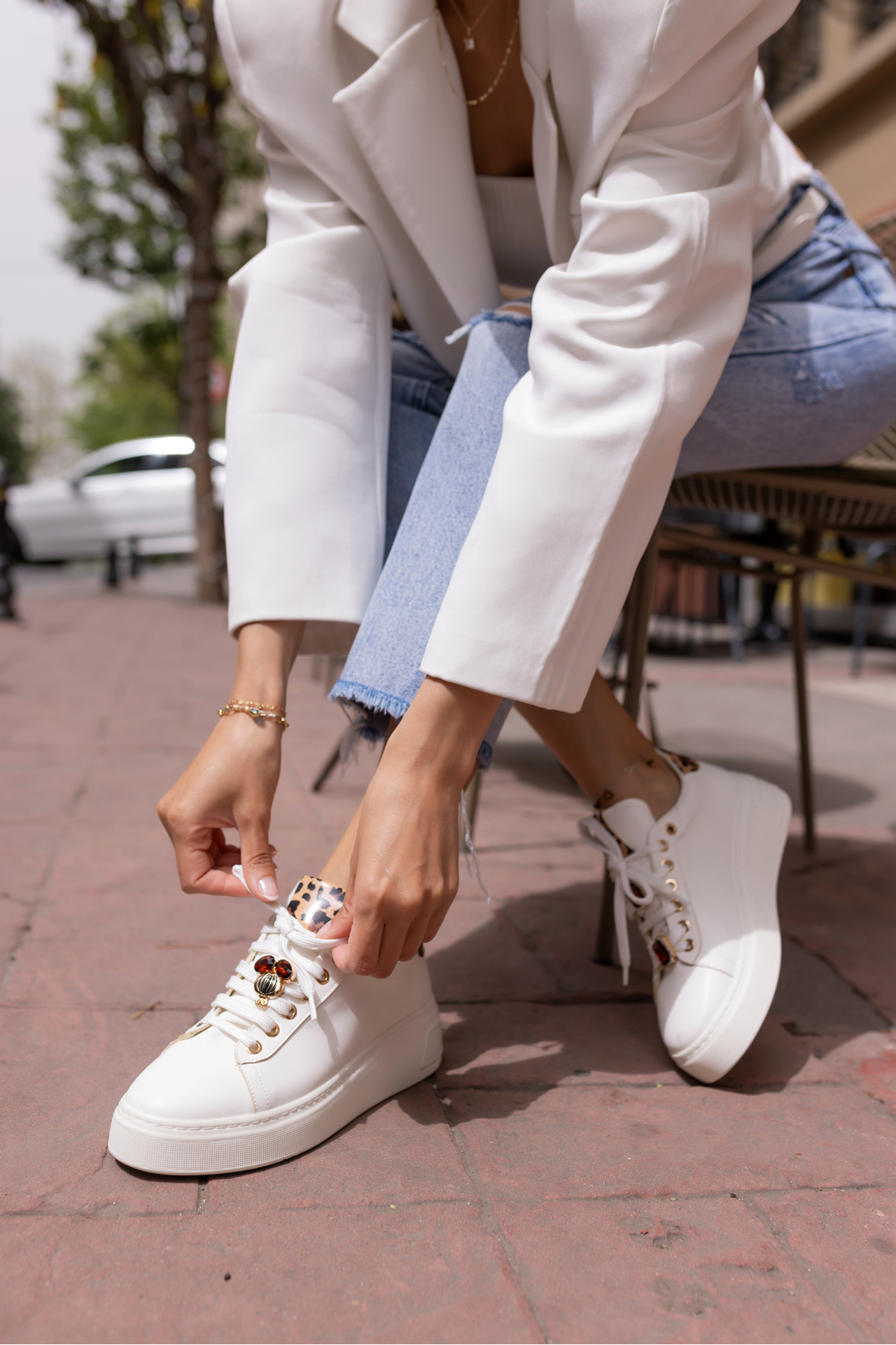 HERBERT KADİN BEJ LEOPAR DETAYLİ BAYKUS BAG DETAY SNEAKER
