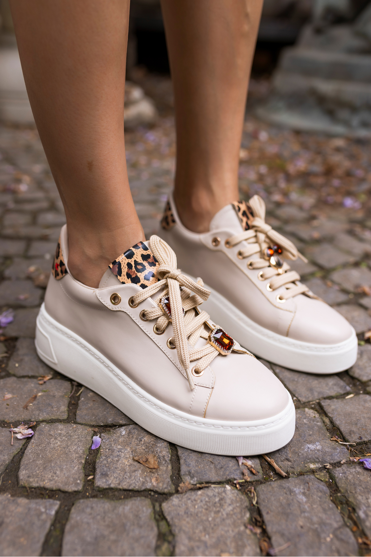 HERBERT KADİN BEJ LEOPAR DETAYLİ BAYKUS BAG DETAY SNEAKER