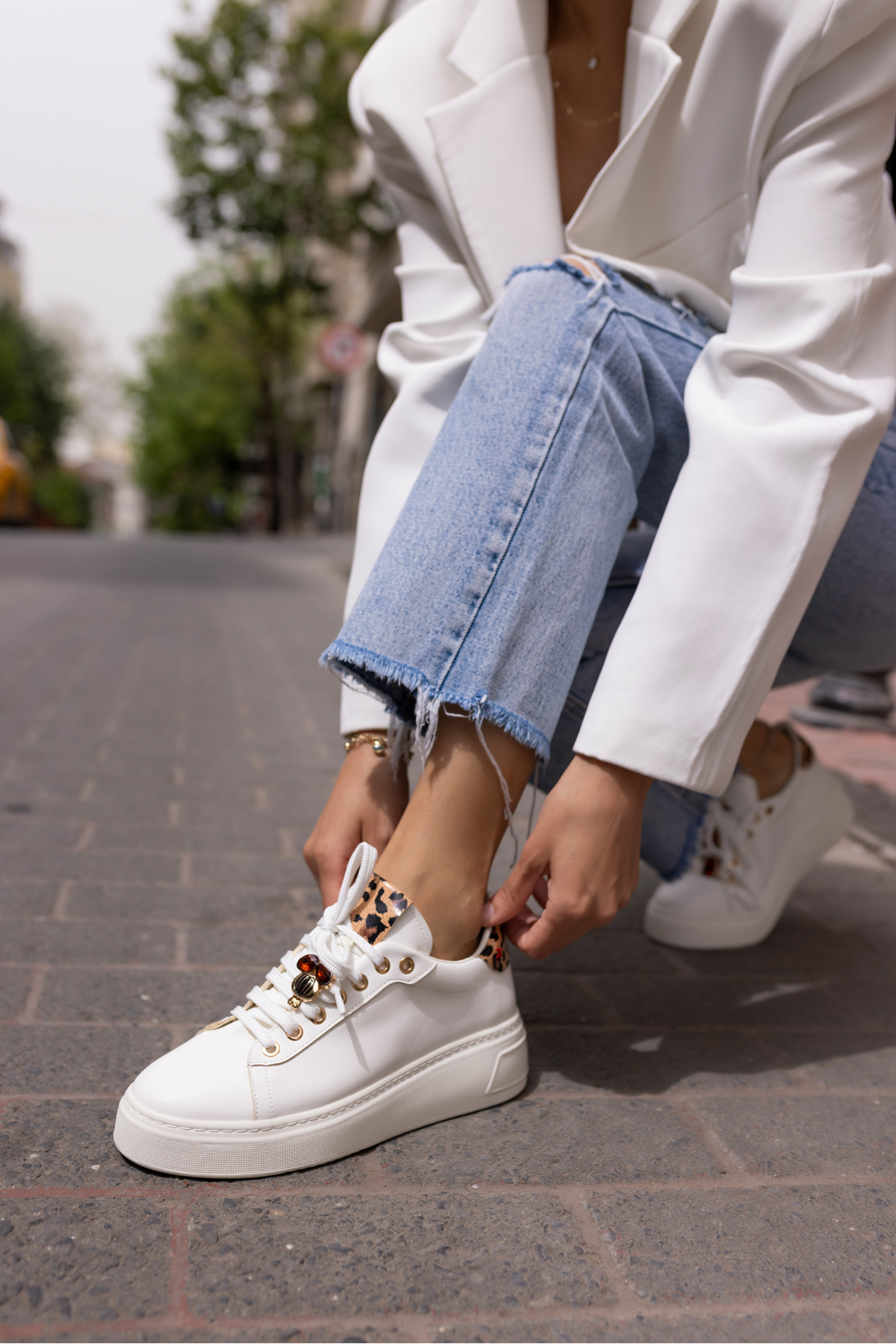 HERBERT KADİN BEJ LEOPAR DETAYLİ BAYKUS BAG DETAY SNEAKER