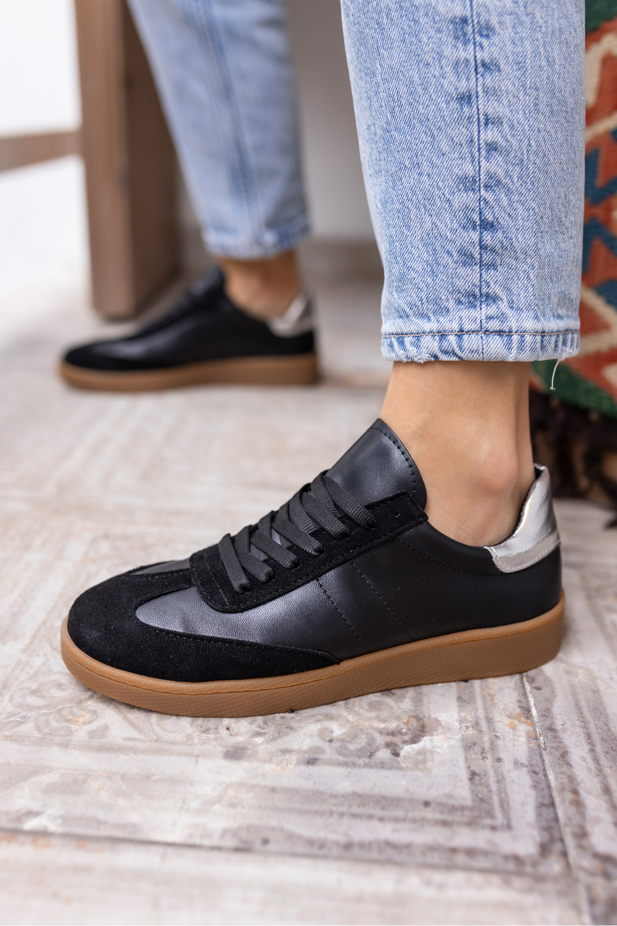 STEPY KADİN BEYAZ CİLT SAMBA TARZİ SNEAKER